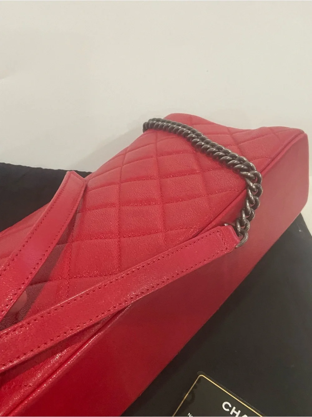 Chanel Quilted shiny Letaher Red Flap Bag